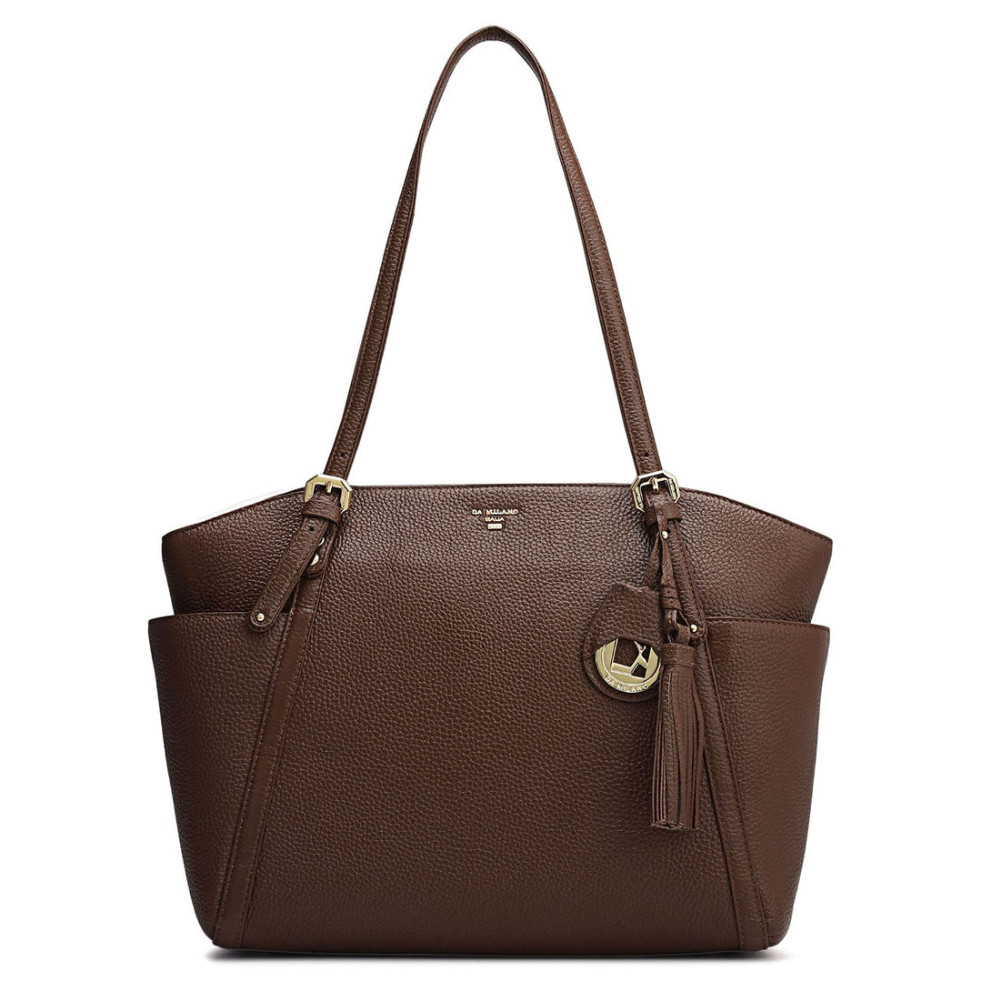 Medium Wax Leather Shoulder Bag - Espresso