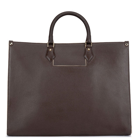 Large Wax Leather Book Tote - Chocolate