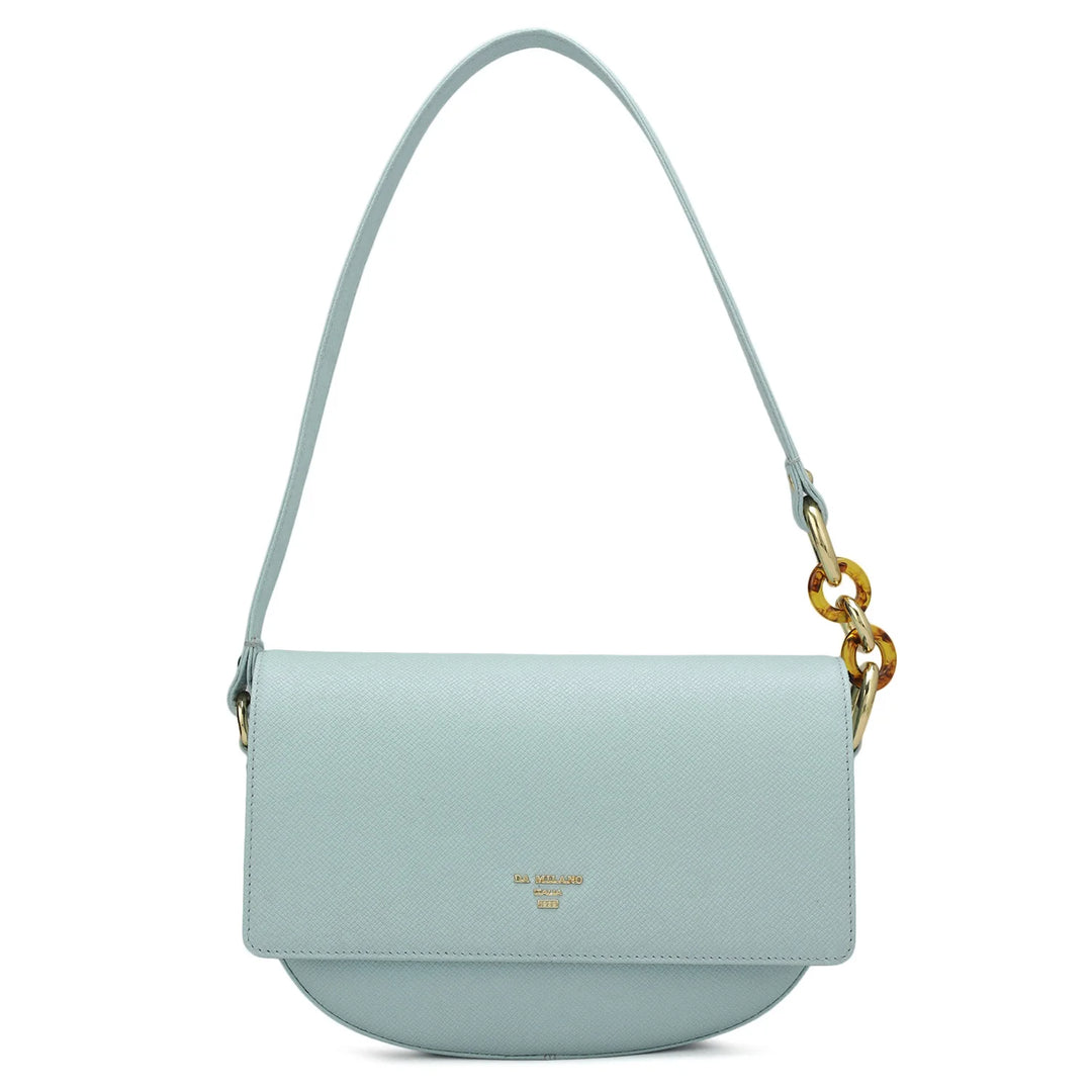 Small Franzy Leather Baguette - Cloud Blue