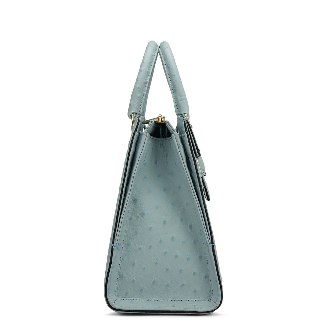 Medium Ostrich Leather Satchel - Ice Blue