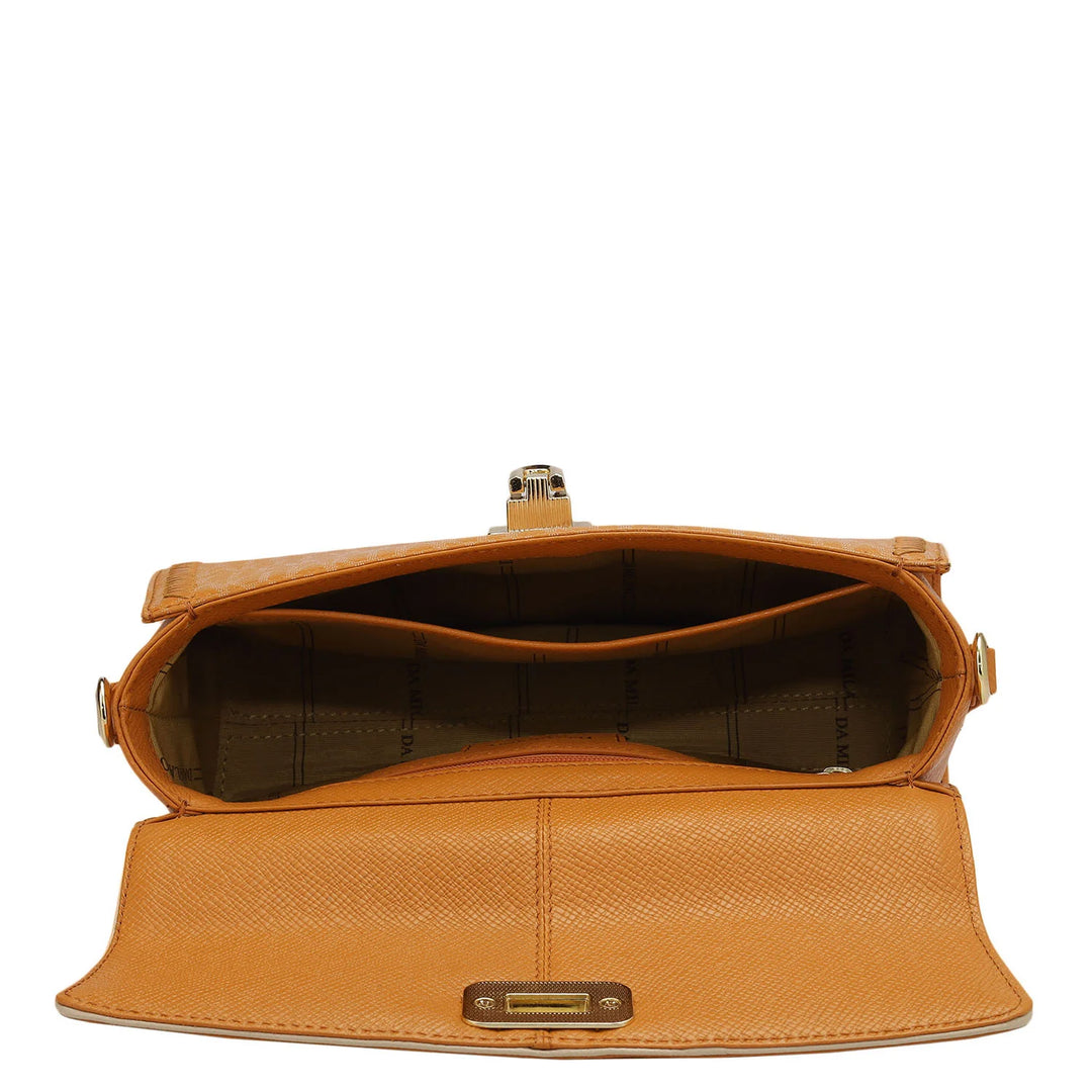 Small Monogram Franzy Leather Satchel - Flame