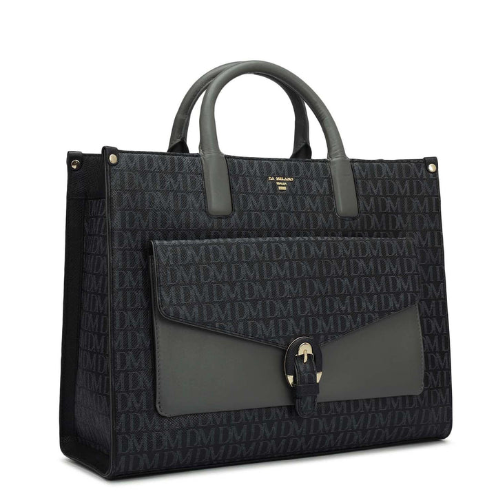 Medium Monogram Plain Leather Satchel - Black