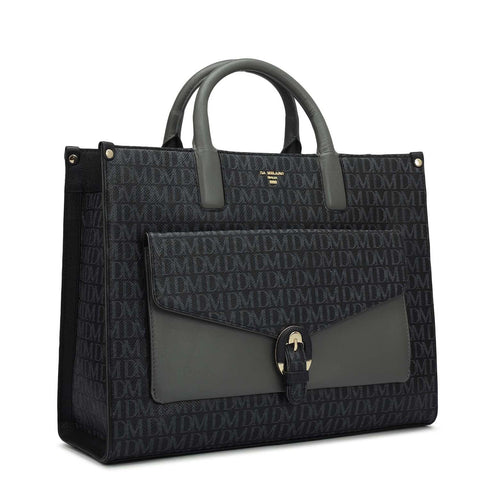 Medium Monogram Plain Leather Satchel - Black
