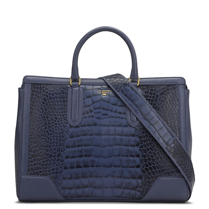 Large Croco Franzy Leather Satchel - Stardust