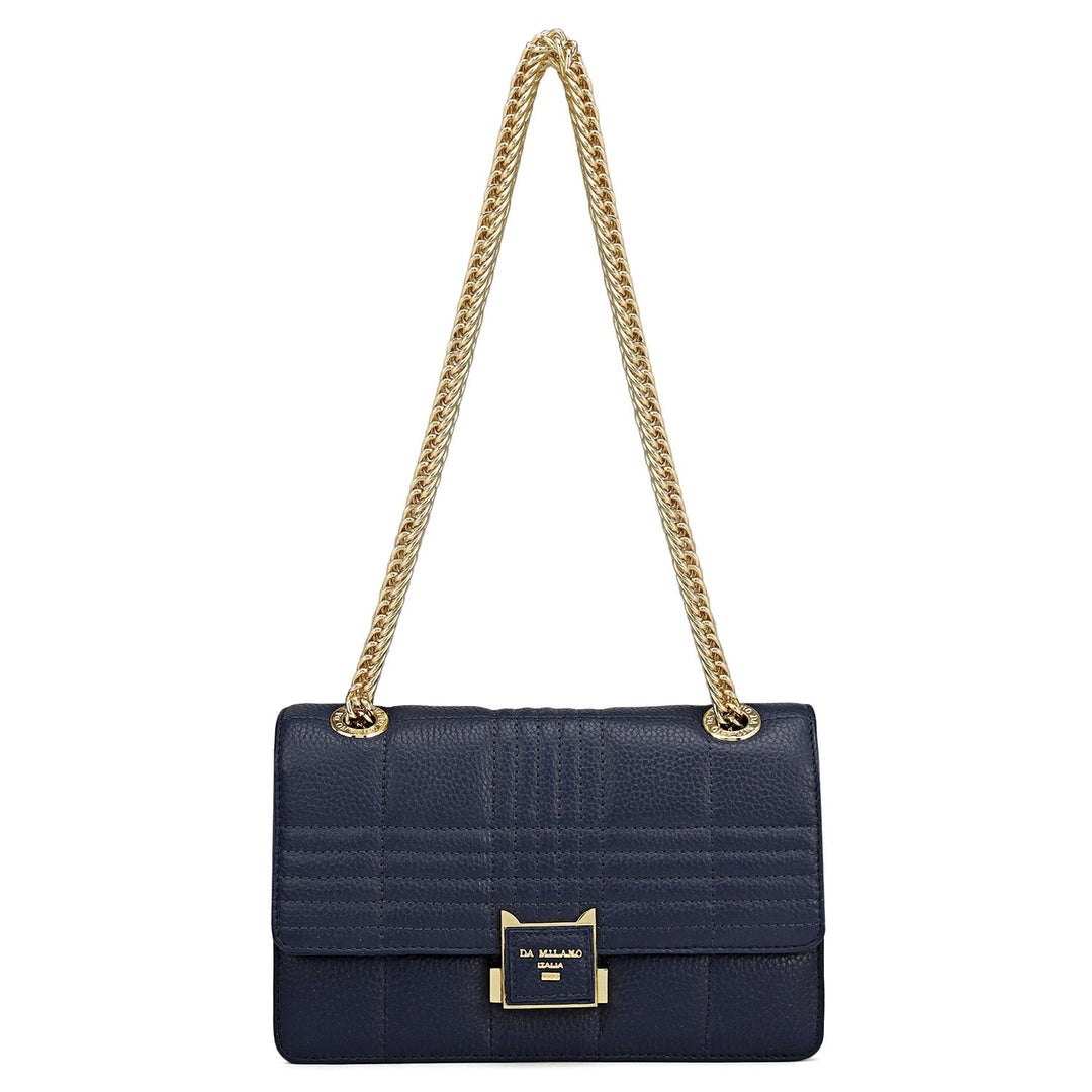 Small Wax Stripe Leather Shoulder Bag - Patriot Blue