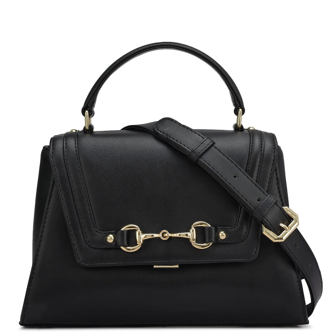 Small Plain Leather Satchel - Black