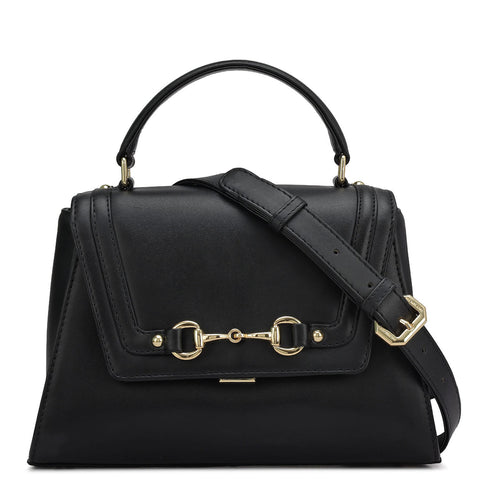 Small Plain Leather Satchel - Black