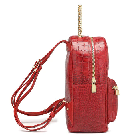 Croco Leather Backpack - Tomato