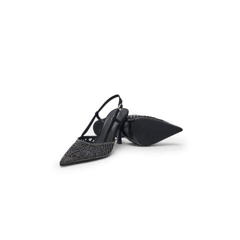 Black Embellished Slingback Heels