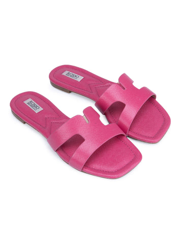 Pink Foux Leather Sliders