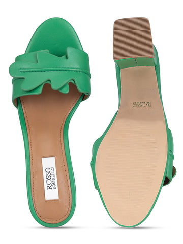 Green Detailed Strap Block Heels