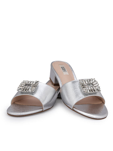 Silver Embellished Block Heels