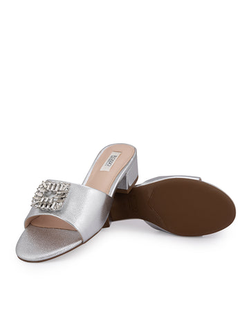 Silver Embellished Block Heels