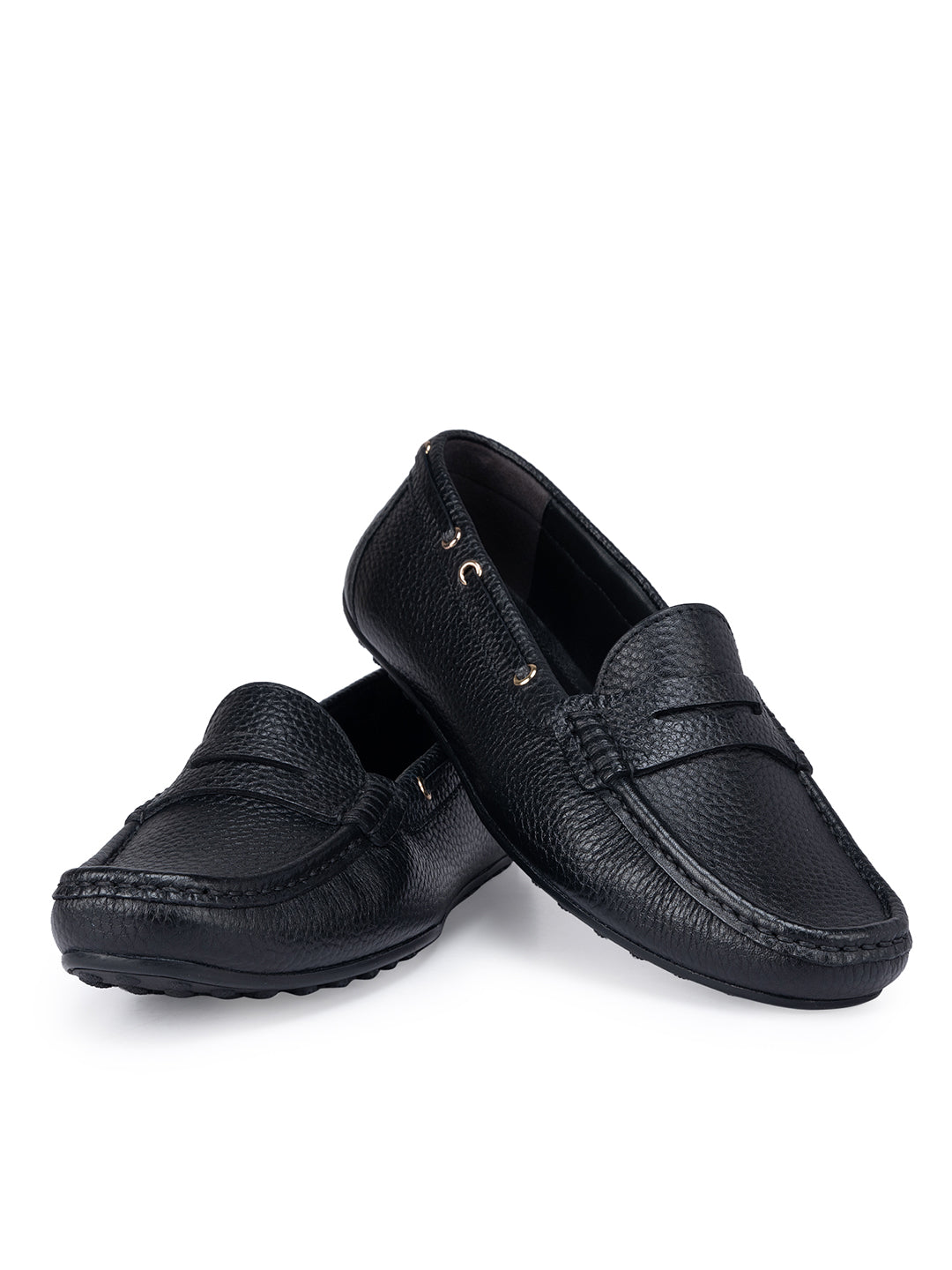 Black Moccasins With Leather Panel