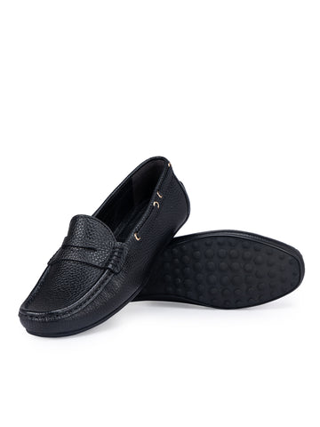 Black Moccasins With Leather Panel