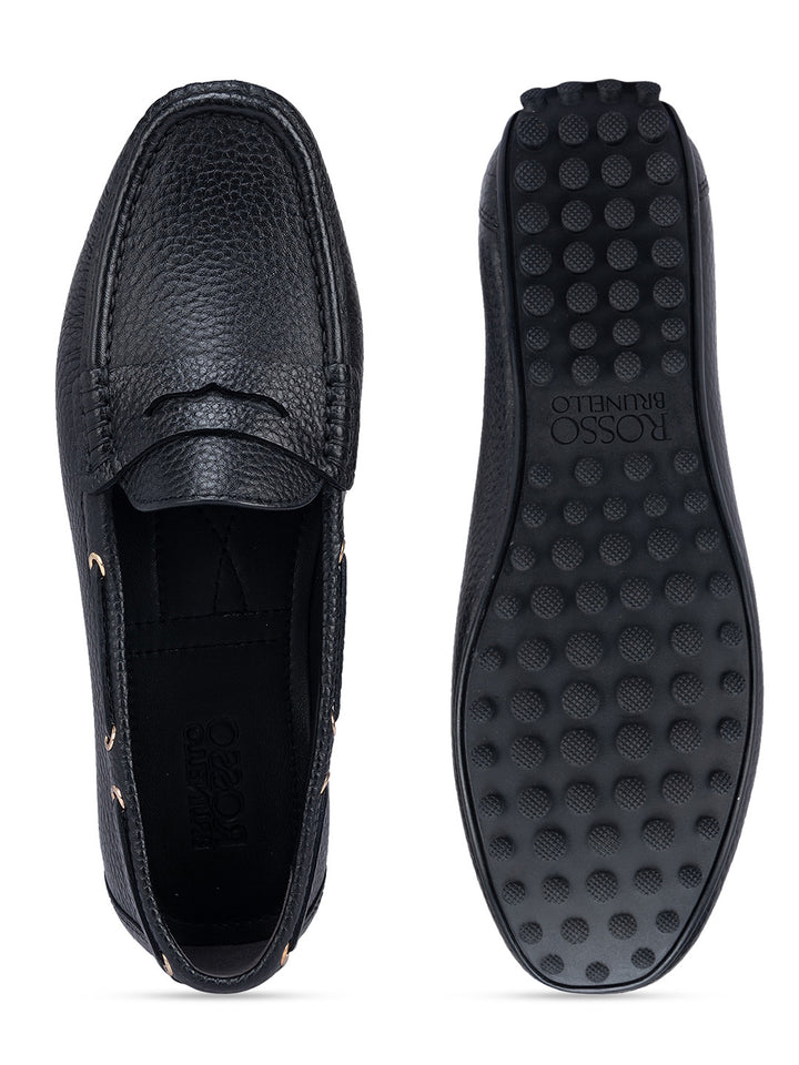 Black Moccasins With Leather Panel