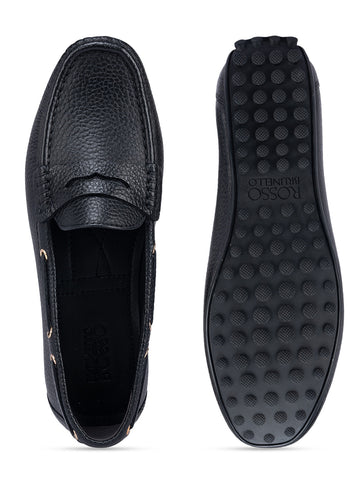 Black Moccasins With Leather Panel