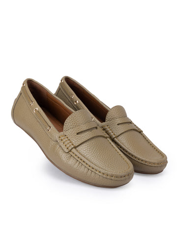 Olive Moccasins With Leather Panel
