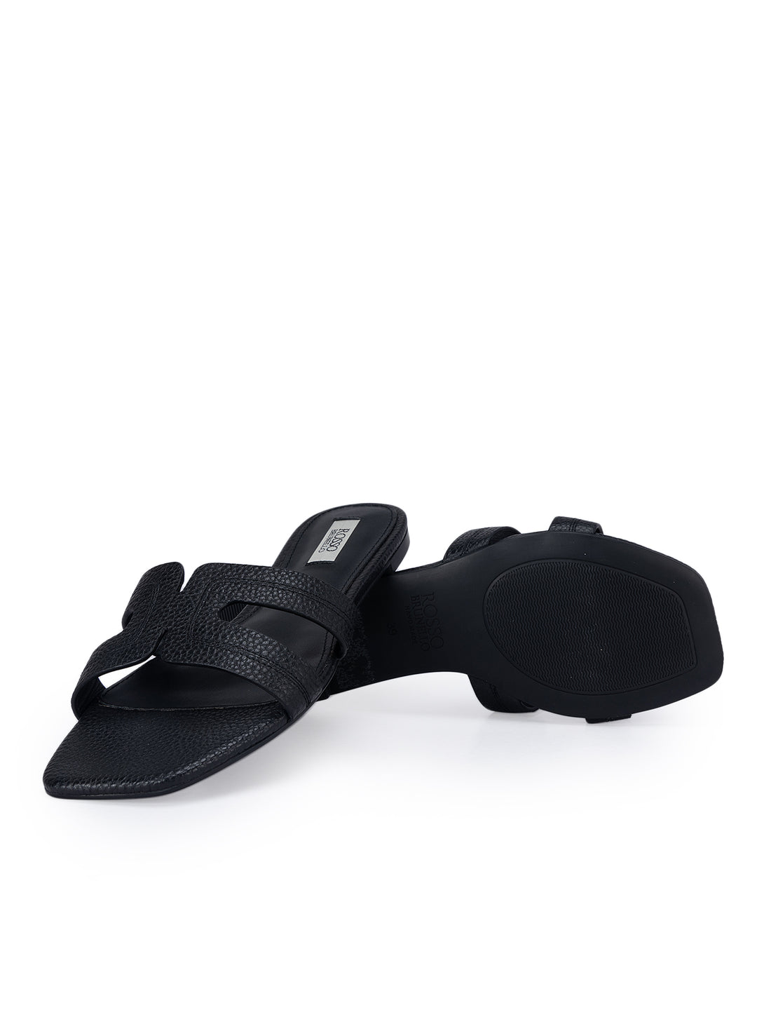 Black Textured Leather Sliders