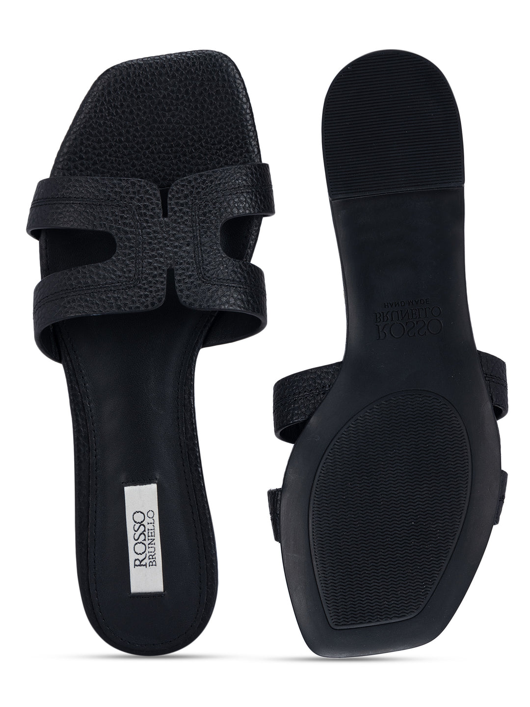 Black Textured Leather Sliders