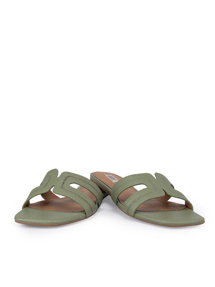 Green Textured Leather Sliders