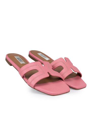 Pink Textured Leather Sliders