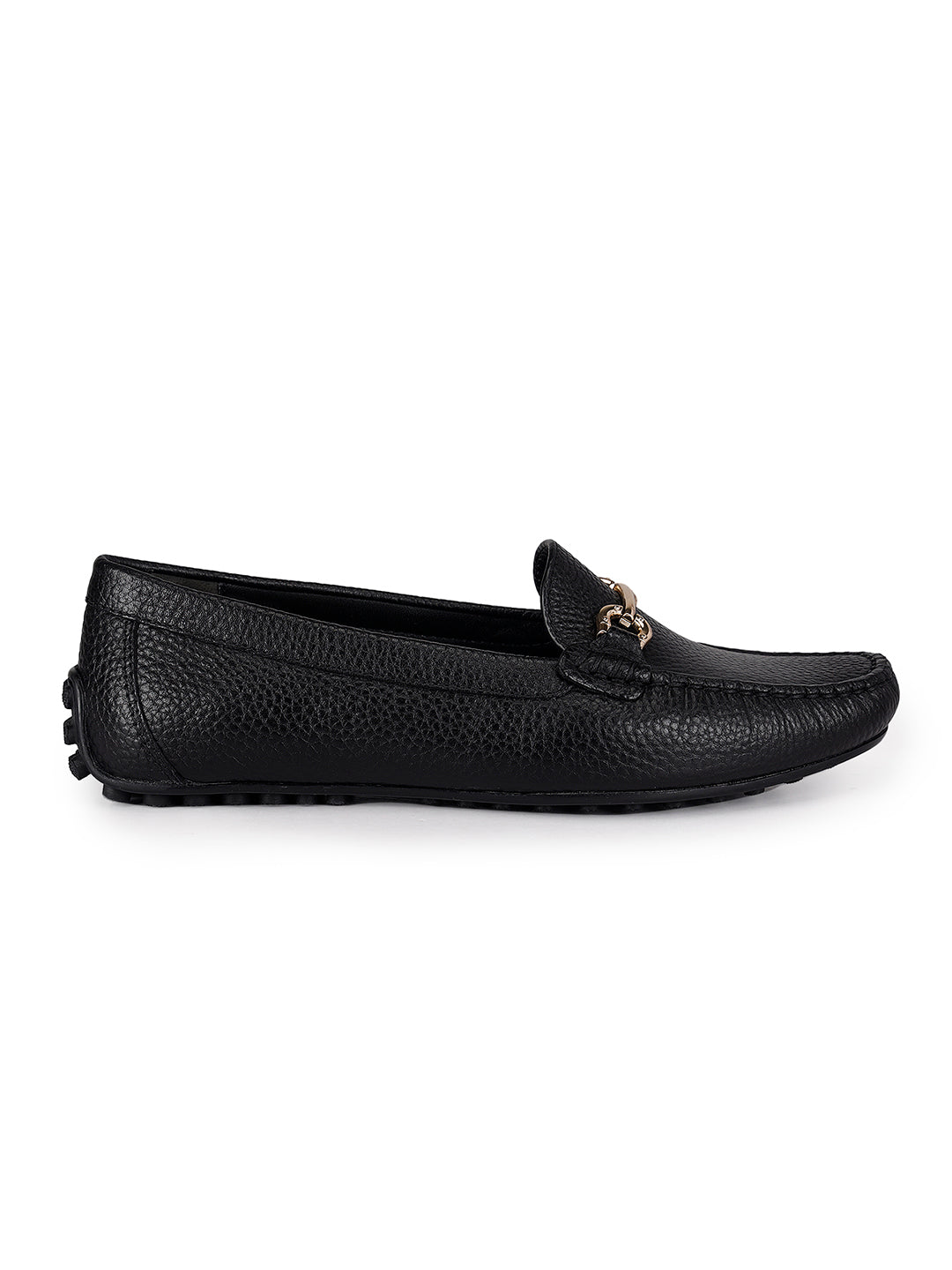 Black Leather Moccasins With Buckle