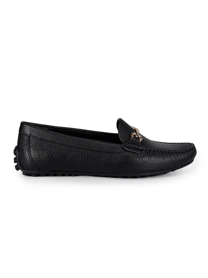 Black Leather Moccasins With Buckle