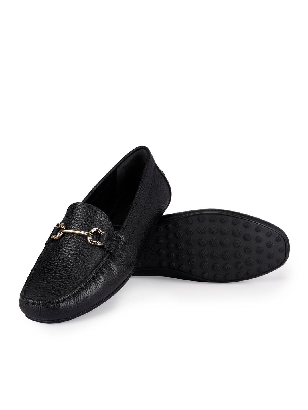 Black Leather Moccasins With Buckle