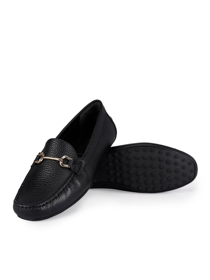 Black Leather Moccasins With Buckle