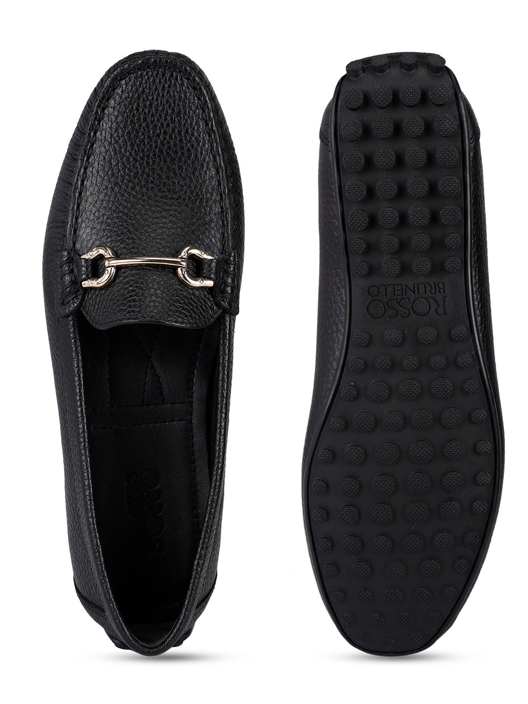 Black Leather Moccasins With Buckle