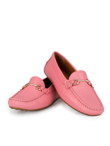 Pink Leather Moccasins With Buckle