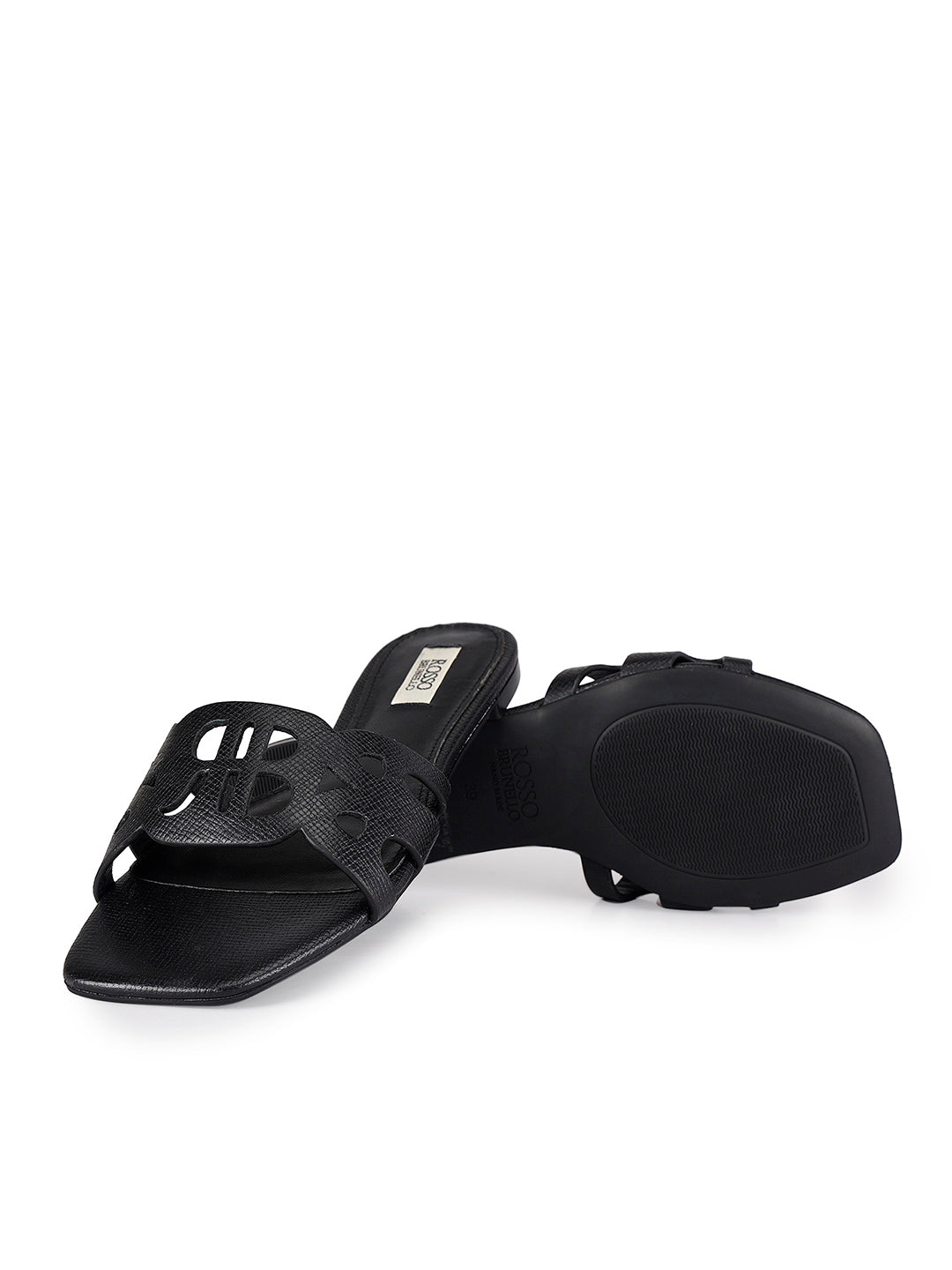 Black Textured Leather Sliders