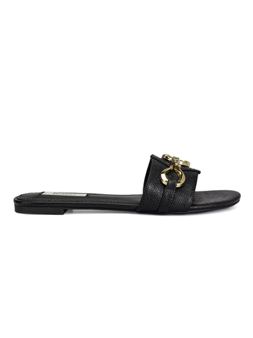 Black Sliders With Gold Embellishment