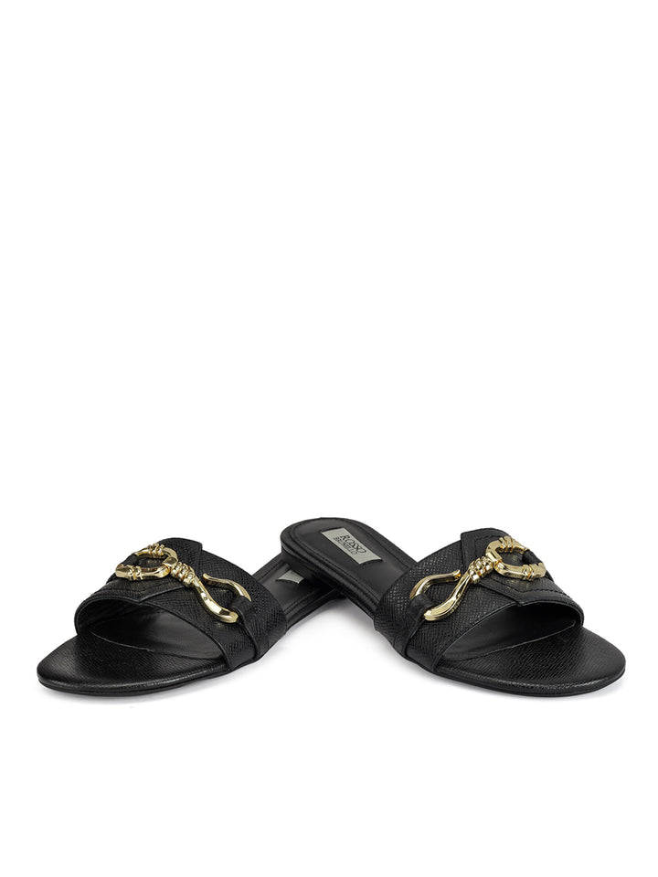 Black Sliders With Gold Embellishment