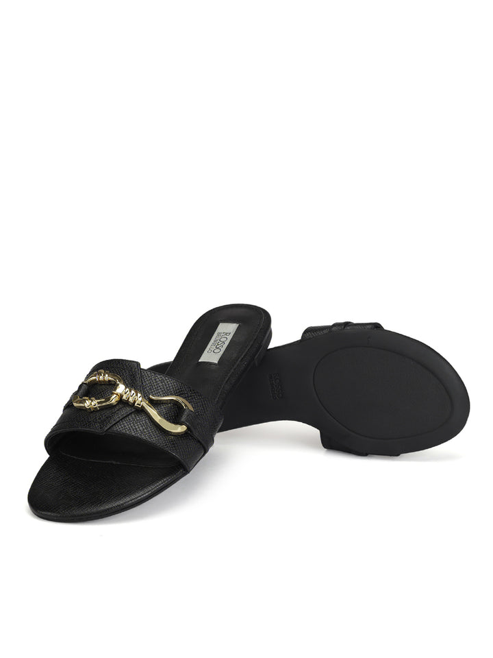 Black Sliders With Gold Embellishment