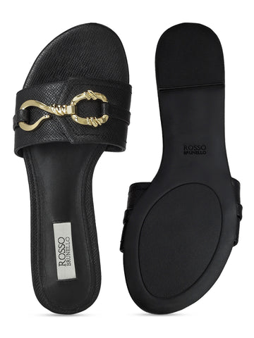 Black Sliders With Gold Embellishment