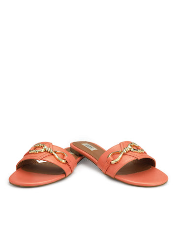 Salmon Leather Flats With Buckle