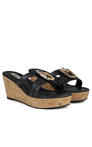 Black Leather Wedges With Buckle