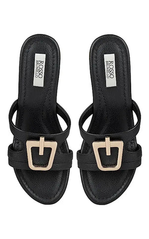 Black Leather Wedges With Buckle