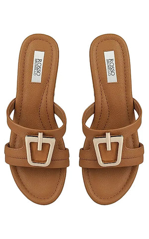 Tan Leather Wedges With Buckle