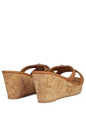 Tan Leather Wedges With Buckle