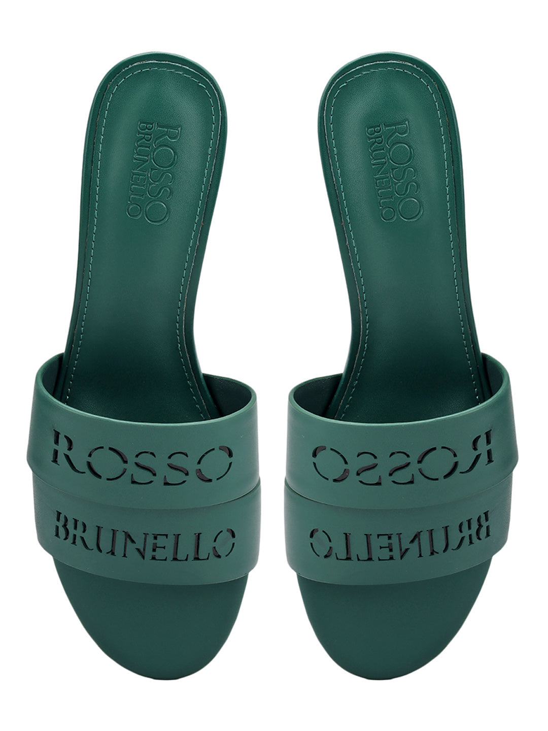 Green Plain Leather Block Heels