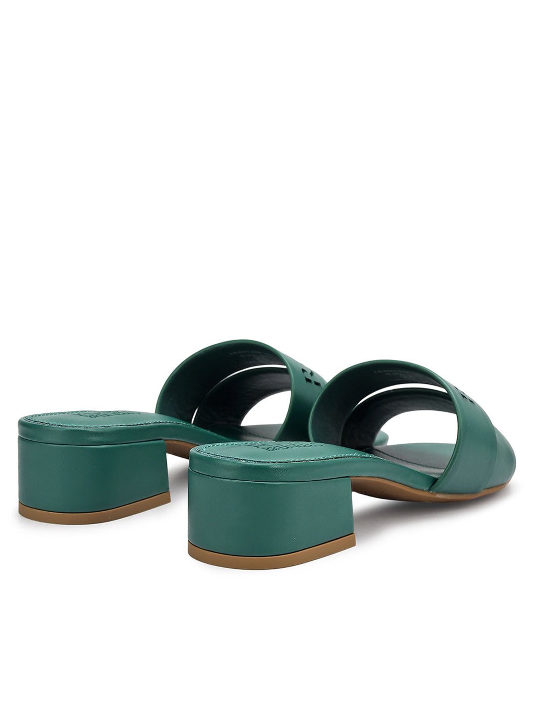 Green Plain Leather Block Heels