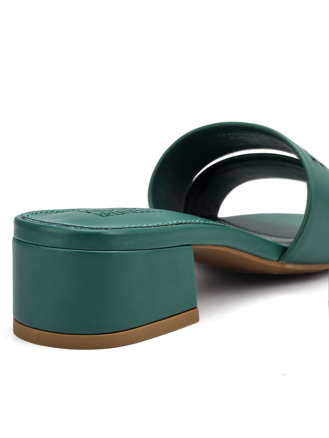Green Plain Leather Block Heels