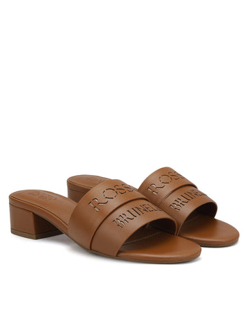 Tan Plain Leather Block Heels