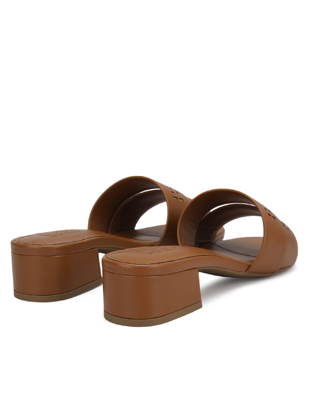 Tan Plain Leather Block Heels