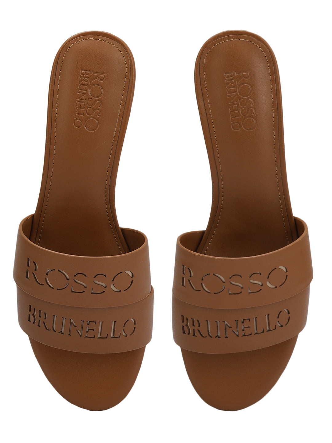 Tan Plain Leather Block Heels