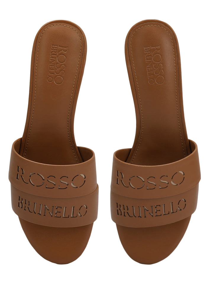 Tan Plain Leather Block Heels