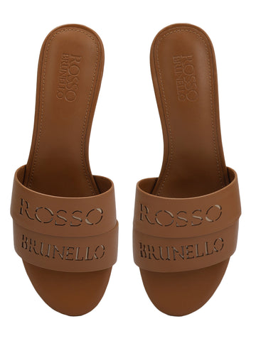 Tan Plain Leather Block Heels